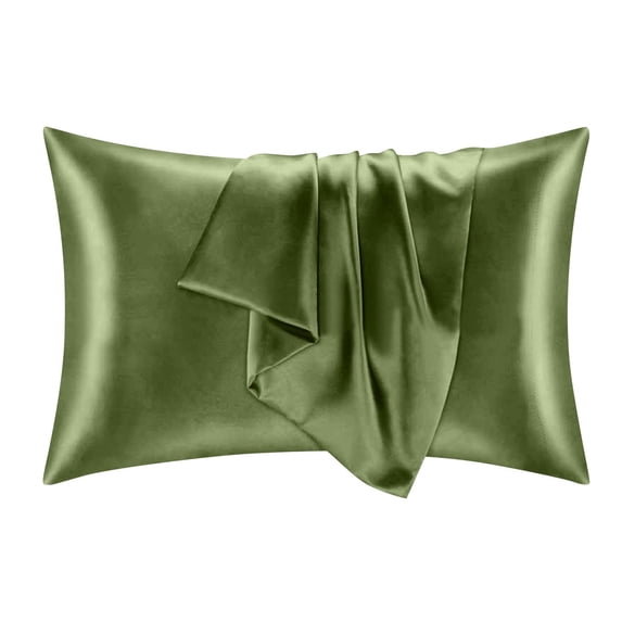 Cooling Satin Pillowcase Set of 2 Luxury Ice Silk Bedding for Hair and Skin Soft Breathable Washed Faux Silk Pillow Covers with Envelope Closure 20x26 Inch Army Green