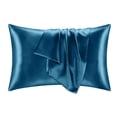 thumbnail image 1 of Cooling Satin Pillowcase Set of 2 Luxury Ice Silk Bedding for Hair and Skin Soft Breathable Washed Faux Silk Pillow Covers with Envelope Closure 20x29 Inch Blue, 1 of 8