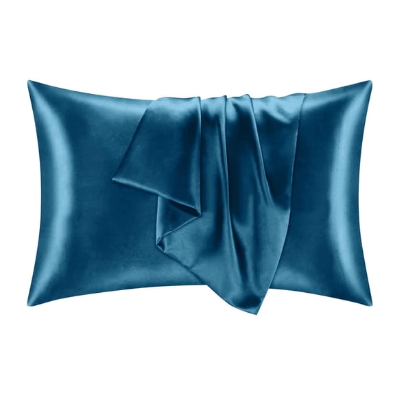 Cooling Satin Pillowcase Set of 2 Luxury Ice Silk Bedding for Hair and Skin Soft Breathable Washed Faux Silk Pillow Covers with Envelope Closure 20x29 Inch Blue