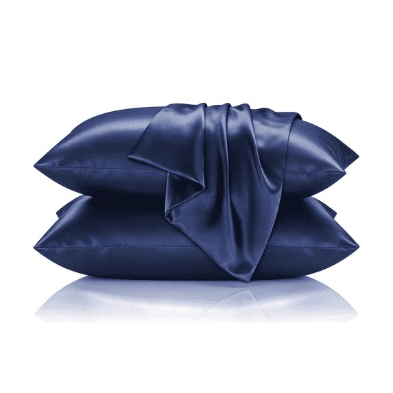 Cooling Satin Pillowcase for Hair and Skin, Silk Like Pillow Shams with Zipper, Anti Aging, Anti Acne, Wrinkle Free, 2 Pcs 20"x30", Queen