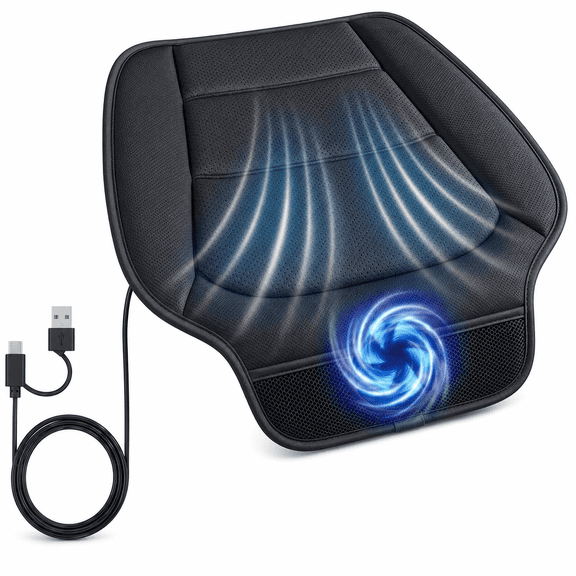 Cooling Seat Cushion for Office Chair, 3-Speed Ventilated Honeycomb Mesh Pad with Auto Start/Stop, USB Type-C for Home and Auto