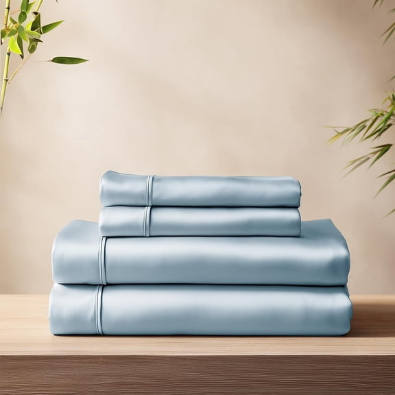 Cooling Sheets - 4 count Viscose Derived from Sheet Set, Wicking, Silky Soft, 16 Inch Deep Pocket, Envelope Pillowcases, Oeko-TEX, Sky Blue