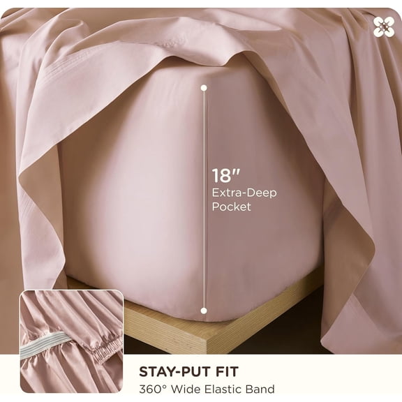 Cooling Sheets, Rayon Derived from Bamboo & Cotton Blend, GentleSoft, Breathable, King Size Sheets Set, Deep Pocket Up to 18", Hotel Luxury Bedding for Hot Sleepers, Rose Pink