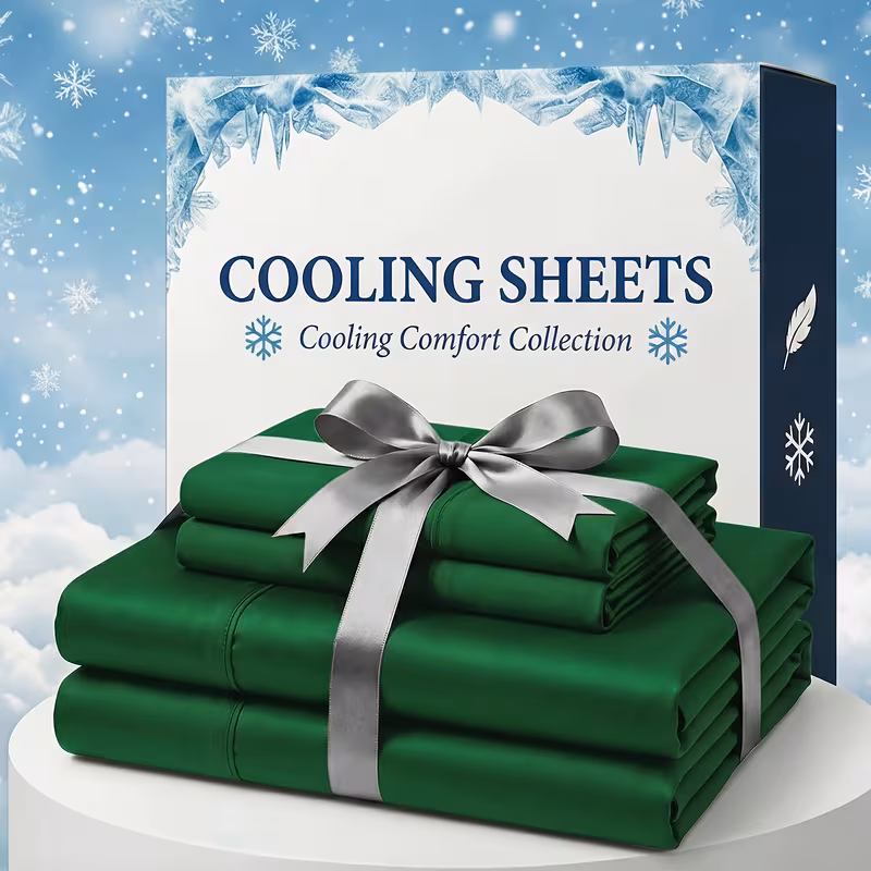 Cooling Sheets Set, 4 Piece Soft & Breathable Cooling Bed Sheets with Deep Pocket(green,full)