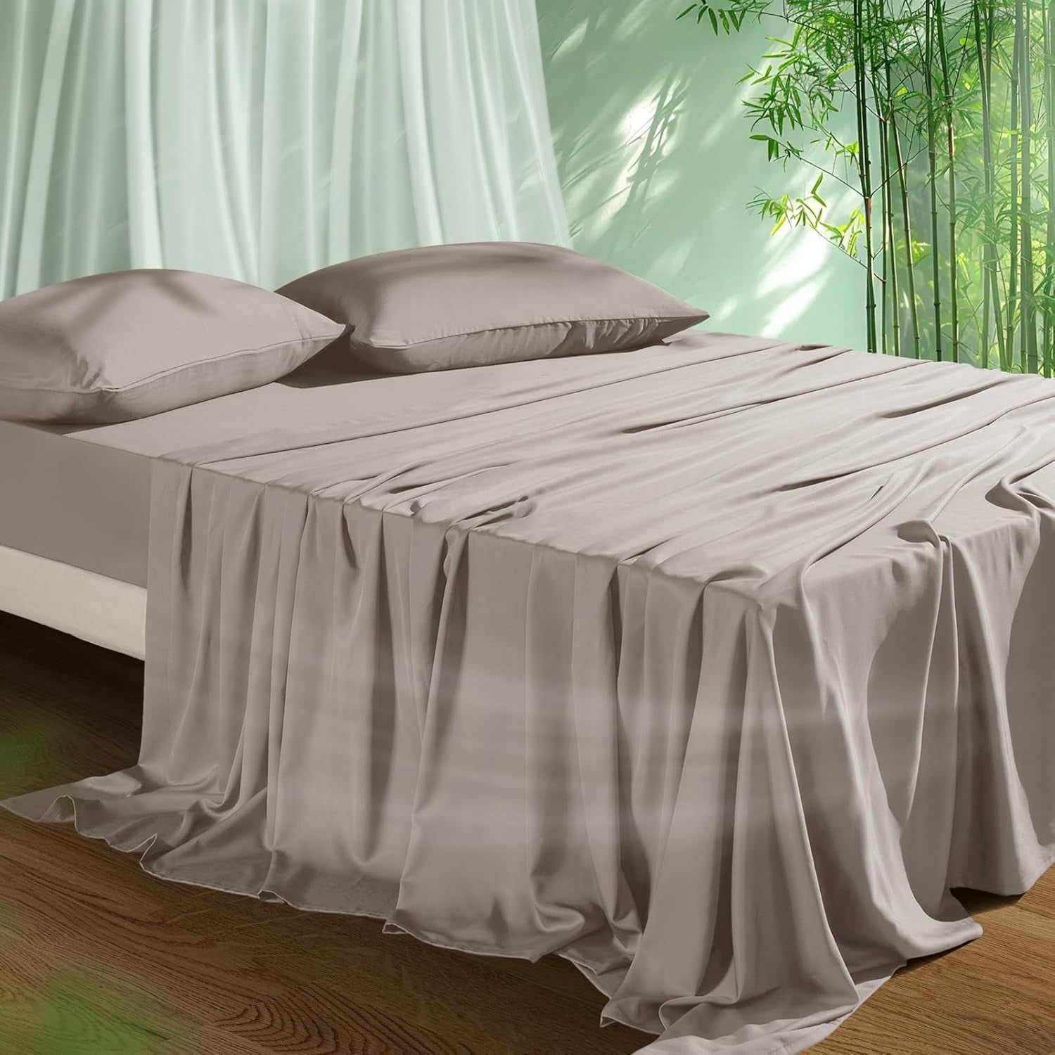 Cooling Sheets Set Queen Size, Viscose Derived from Bamboo for Hot Sleepers | Deep Pocket Up to 16 Inch | Silky Soft & Breathable Bedding - 4PC (Queen, Light Pink)