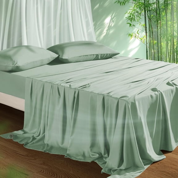 Cooling Sheets Set Queen Size, Viscose Derived from Bamboo for Hot Sleepers | Deep Pocket Up to 16 Inch | Silky Soft & Breathable Bedding - 4PC (Queen, Sage Green)
