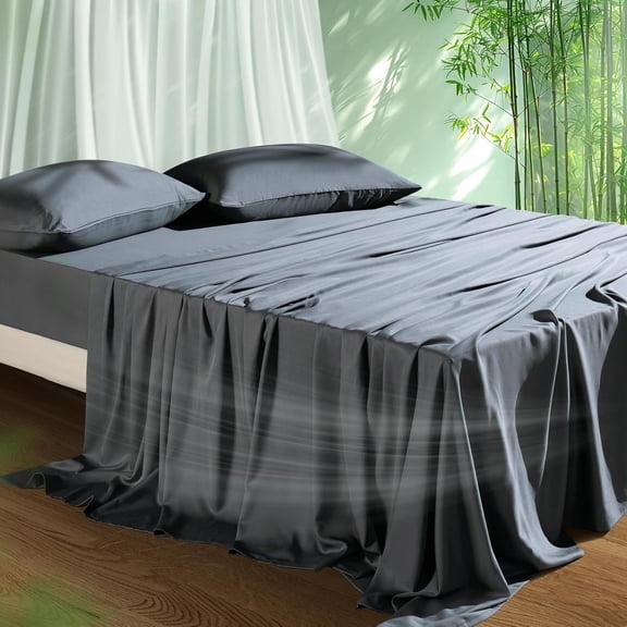 Cooling Sheets Set Queen Size Viscose from Bamboo Deep Pocket up to 16 Inch Silky Soft Breathable 4PC Dark Grey