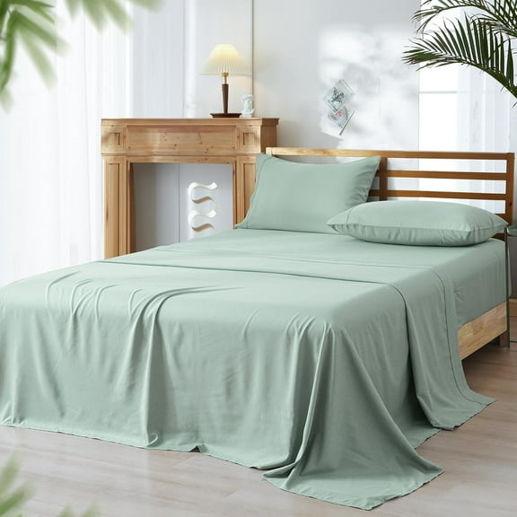 Cooling Sheets Set  Size, Rayon Derived from  & Polyester, Breathable & Wrinkle  Silky Soft Bedding Sheets,  Elastic Band, 16" Deep Pocket Bedding Set & Pillowcase, Sage