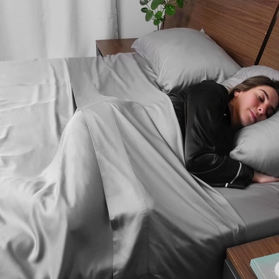 Cooling Sheets Split King Size Grey - Viscose Made from Bamboo, Luxury Hotel Sheet Set for Adjustable Bed, Super Soft Breathable Bedding Sheets up to 16 inches Deep Pockect