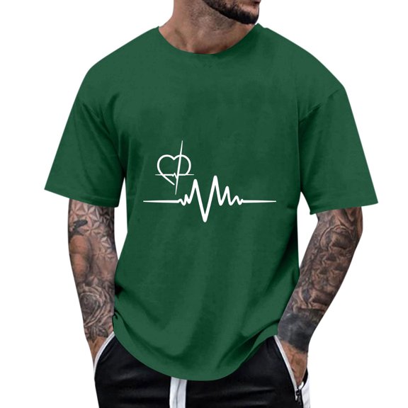 Cooling Shirts for Men Fashion Print Round Neck Pullover T-Shirt Short Sleeve Blouse Green,S