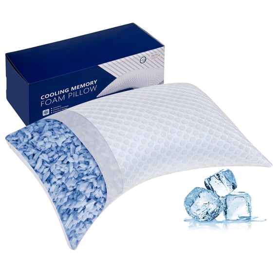 SORMAG Cooling Shredded Memory Foam Bed Pillows Adjustable Firm Support Pillow for Side and Back Sleepers Curved Pillows Set of 1 Queen Size 20" x 30"