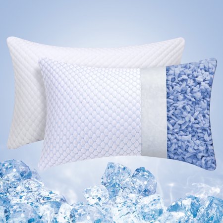 Cooling Shredded Memory Foam Bed Pillows Adjustable Firm Support Pillow for Side and Back Sleepers Luxury Hotel Foam Pillows Set of 2 Bed Pillows for Sleeping 2 Pack Queen Size 20" x 30"