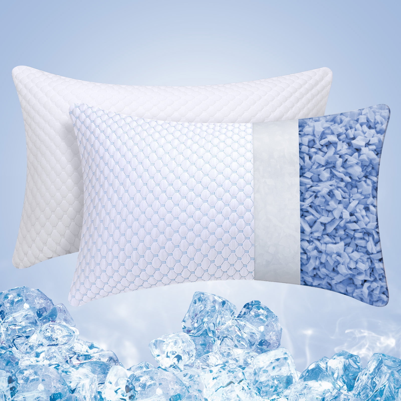 Shredded Memory Foam Pillows King Size Set of 2, Cooling Pillows