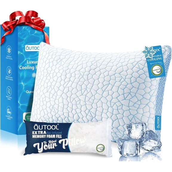 Cooling Shredded Memory Foam Pillow Queen Size Pack of 1 Blue Ice Plus