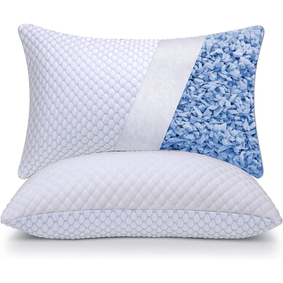 Cooling Shredded Memory Foam Pillow Standard Size Pack of 2 Adjustable Loft Gel Beads Breathable Tencel Cover