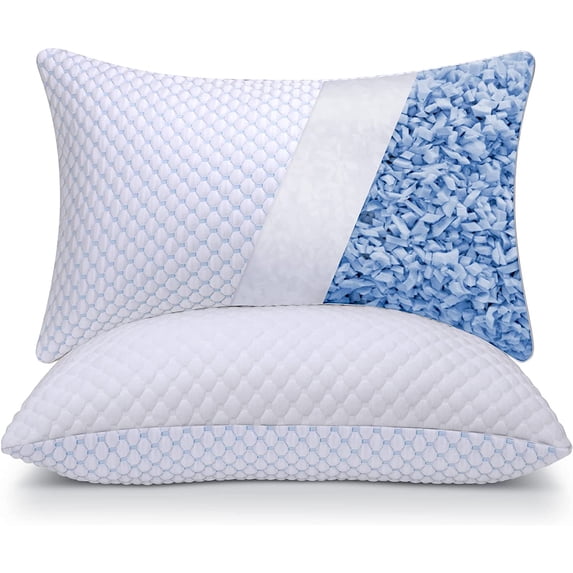Cooling Shredded Memory Foam Pillow Standard Size Pack of 2 Adjustable Loft with Gel Beads and Breathable Tencel Cover