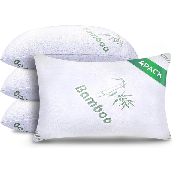 Cooling Shredded Memory Foam Pillows Queen Size Set of 4 for Back Stomach and Side Sleepers