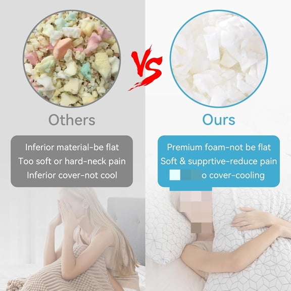 Cooling Shredded Memory Foam Pillows for Sleeping 2 Pack, Adjustable Bed Pillow for Side Back Stomach Sleepers Luxury Gel Pillows Queen Size Set of 2 with Washable Removable Cover$$Bedding