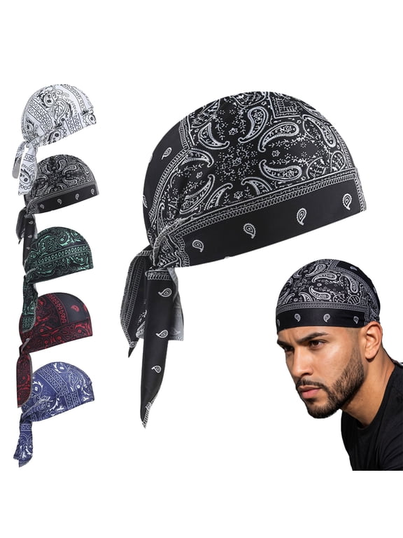 Cooling Skull Cap Helmet Liner, Breathable Sweat Wicking Head Wrap Bandana Hat, Paisley Cycling Running Cap for Men Women(Black)