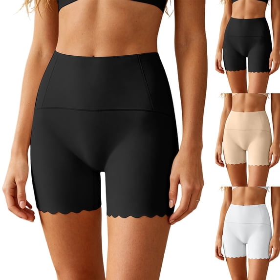 Cooling Slip Shorts for Under Dress Women Anti Chafing Seamless High-Wasited Shapewear Short Workout Biker Shorts,Black