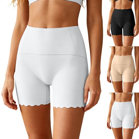Cooling Slip Shorts for Under Dress Women Anti Chafing Seamless High-Wasited Shapewear Short Workout Biker Shorts,White