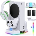 thumbnail image 1 of Cooling Stand & Charging Station for Xbox Series S with RGB Light Strip,Dual Charger of Controllers and Cooler Fan for XSS Console Accessories with 2*1400mAH Rechargeable Battery Pack,1*Headphone Hoo, 1 of 8