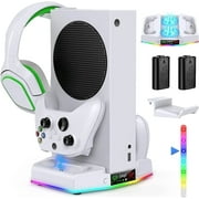 Cooling Stand & Charging Station for Xbox Series S with RGB Light - Dual Controller Charger & Cooler Fan for Xbox Series S Accessories with 2*1400mAH Batteries and Headphone Hook