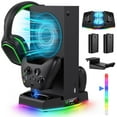 thumbnail image 1 of Cooling Stand&Charging Station for Xbox Series S with RGB Light Strip,Dual Charger of Controllers and Cooler Fan for XSS Console Accessories with 2*1400mAH Rechargeable Battery Pack, Headphone Hook, 1 of 7