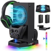 Cooling Stand&Charging Station for Xbox Series S with RGB Light Strip,Dual Charger of Controllers and Cooler Fan for XSS Console Accessories with 2*1400mAH Rechargeable Battery Pack, Headphone Hook