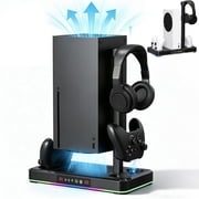 Cooling Stand for Xbox Series X/S Console with Controller Charging Dock and Headset Holder, Xbox Series Accessories, Cooler Station System,Black