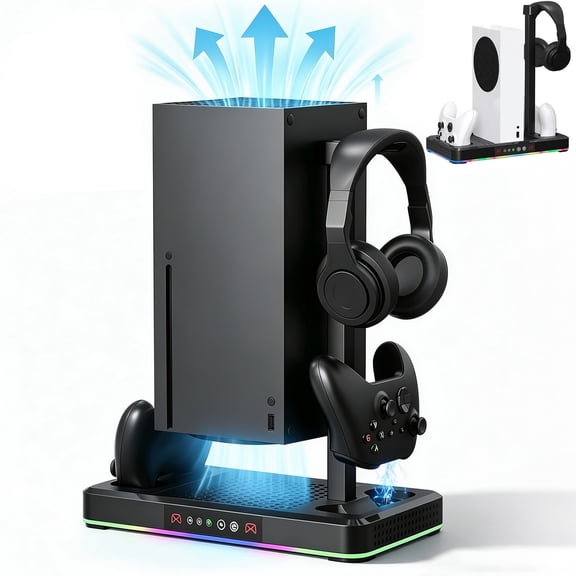 Cooling Stand for Xbox Series X/S Console with Controller Charging Dock and Headset Holder, Xbox Series Accessories, Cooler Station System,Black