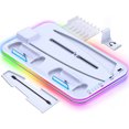 thumbnail image 1 of Cooling Station for PS5 with RGB Light Cooling Fan for PS5 Disc & Digital Editions Game Controllers Charger Station, Headset Holder, 6 Game Slots-White, 1 of 8