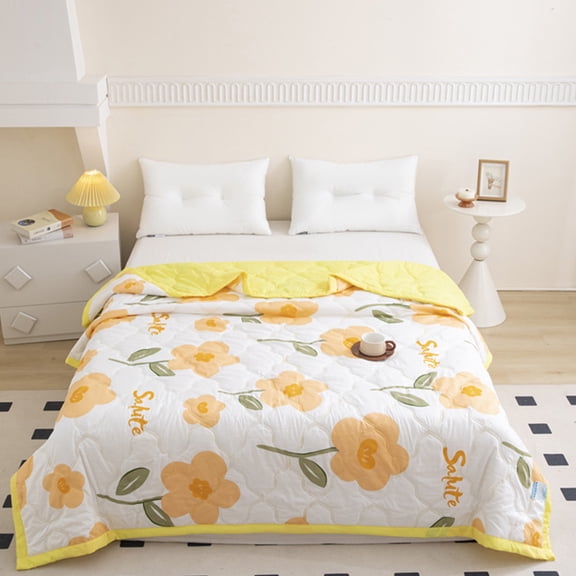 Cooling Summer Quilt Lightweight Breathable Throw Blanket Machine Washable Reversible Coverlet Soft Washed Cotton for Hot Sleepers 59"x39"