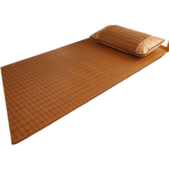 Cooling Summer Sleeping Pad and Pillow Set, Summer Mattress Home Quick Cooling Textile Rattan Mat Grid Fitted Bed Sheet Breathable Summer Cool Bed Cover