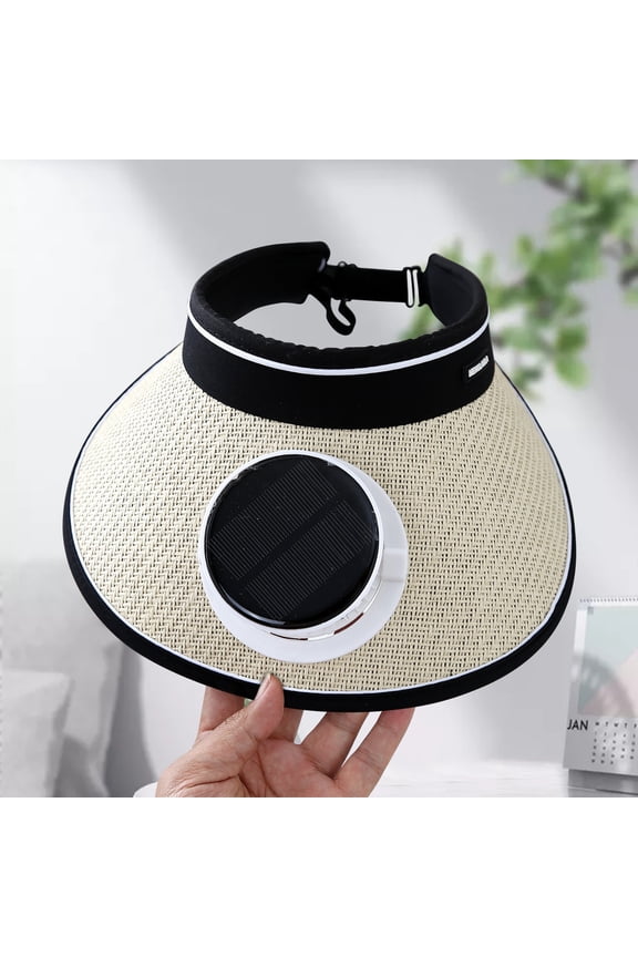 Cooling Sun Hat with Dual Fans, Women's Wide Brim Straw Sun Visor with UPF 50+ UV Protection, Beach Visor Sun Hat, UV Protection Wide Brim Cap, Adjustable Unisex Summer Hat,SPF 50