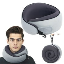 Cooling & Supportive Travel Neck Pillow, 100% Pure Memory Foam Ergonomic Design for Airplane Sleep, Office Nap and Car Ride, Light Grey