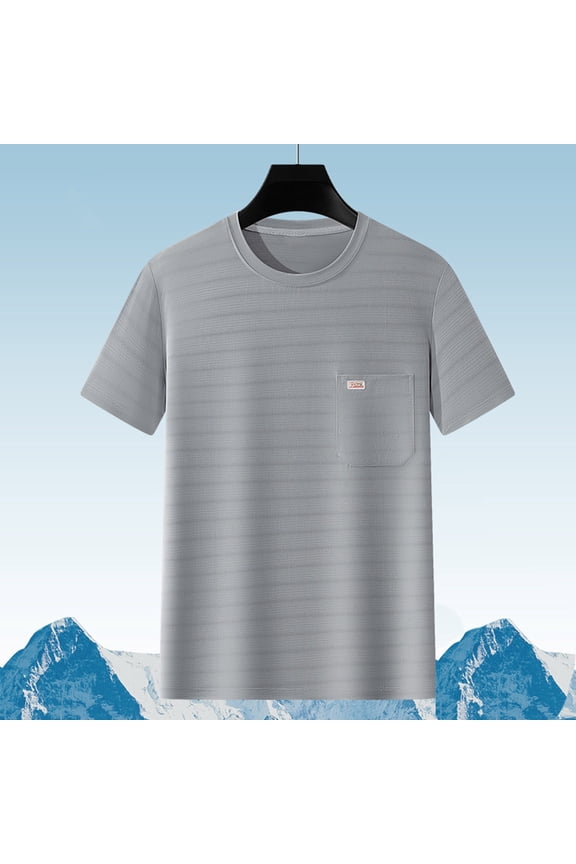 Cooling T-Shirts for Men with Pocket Short Sleeve Crewneck Tees Shirts Casual Solid Stretchy Pullover Slim-Fit Athletic Workout Gym Tops
