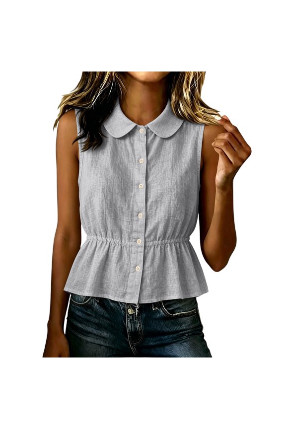 Cooling Tank Tops for Women Peter Pan Collar Ruffle Strap Peplum Top Button Front Flared Hem Vest V Neck Crop Loose Fit Cami Flowy Work Vests Tunic Top Y2K Cute Relaxed Fit Camisole Workout Tee