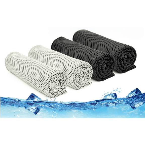 Cooling Towel, 4 Pack Cool Towels Microfiber Chilly Ice Cold Head Band Bandana Neck Wrap (35"x 12") for Athlete Men Women Youth Kids Dogs Yoga Outdoor Golf Running Hiking Sports Camping Travel