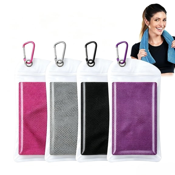 Cooling Towels, 4 Pack Microfiber Soft Breathable Chilly Summer Essentials for Gym, Run, Yoga, Workout, Travel, Climb (A)