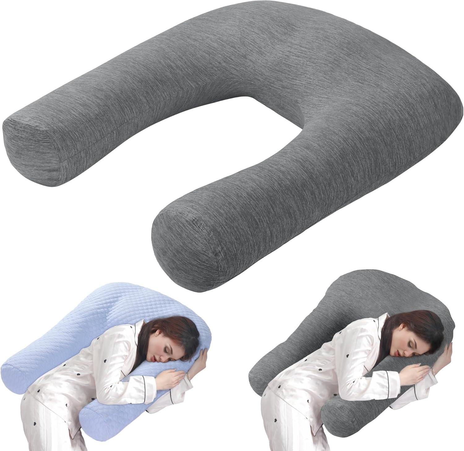 Cooling U Shaped Pillow for Neck, Contour Shoulder Pillow for Side Sleepers, Ergonomic Body Pillows for Adults, Hug Pillow with Washable Cover for Back, Shoulder Pressure Reduce (Dark Grey)