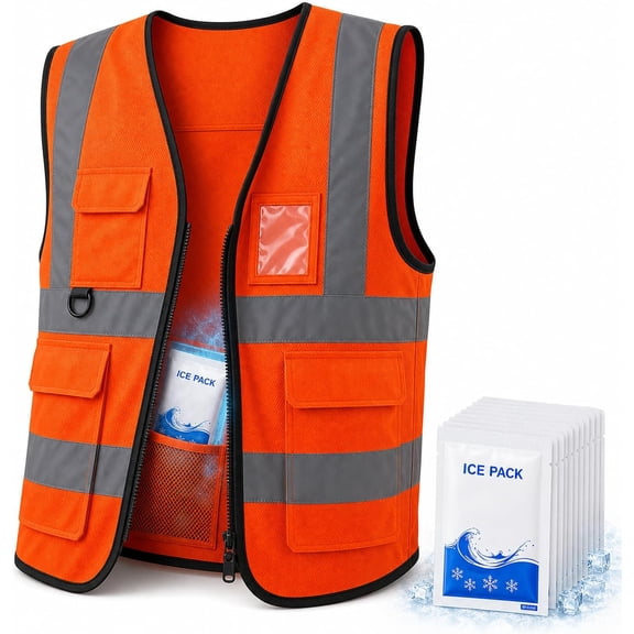 Cooling Vest with 25 Reusable Ice Packs for Men & Women, High Visibility Safety Vest with Pockets, Ice Vest for Outdoor Work, Gardening and Hot Weather Activities