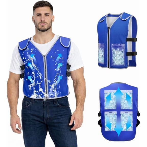 Cooling Vest With Gel Ice Packs for Men Women - Ice Cold Vest Adjustable Cool Jacket for Working Hot Weather