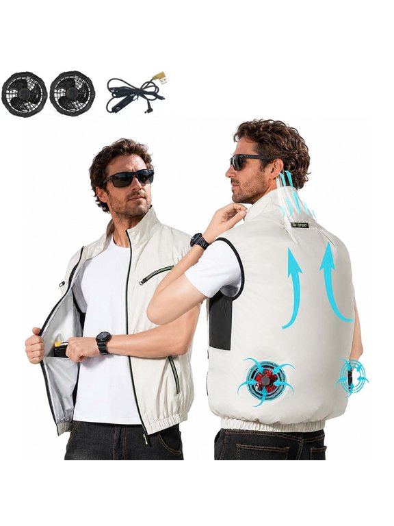 Cooling Vest for Men, Electric Air Cooling Vest Built-in 2PCS Fans, Body Cooling Work Vest for Outdoor Daily Use, White, XX-Large