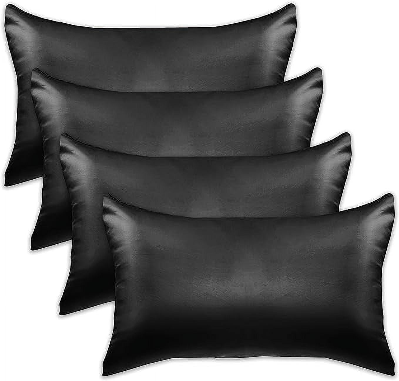 Cooling Viscose Satin Pillowcase 4-Pack Set with Hidden Zipper Closure,King, Black