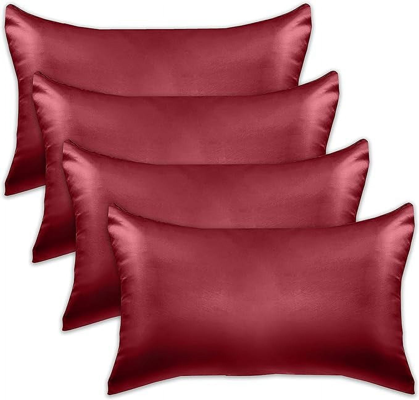 Cooling Viscose Satin Pillowcase 4-Pack Set with Hidden Zipper Closure,King, Burgundy