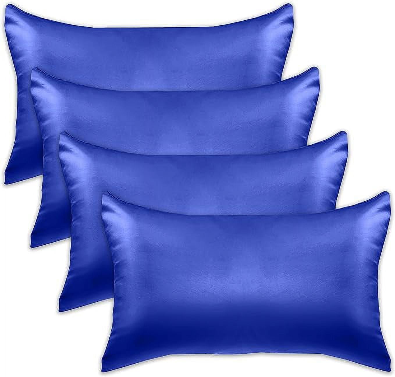 Cooling Viscose Satin Pillowcase 4-Pack Set with Hidden Zipper Closure,King, Royal Blue