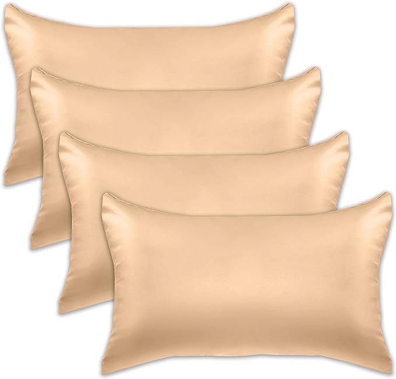Cooling Viscose Satin Pillowcase 4-Pack Set with Hidden Zipper Closure,Standard/Queen, Champagne