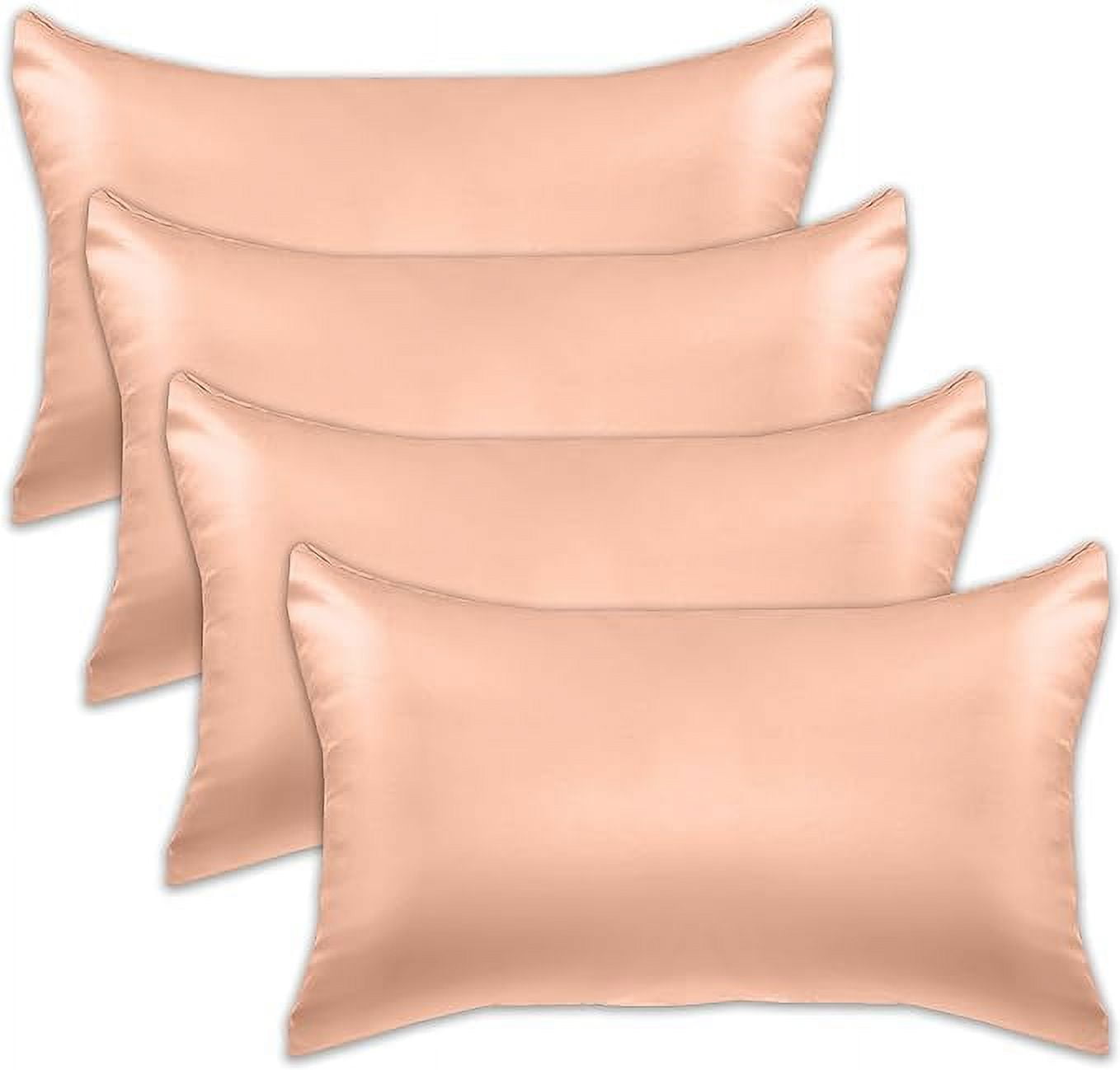 Cooling Viscose Satin Pillowcase 4-Pack Set with Hidden Zipper Closure,Standard/Queen, Dusty Rose