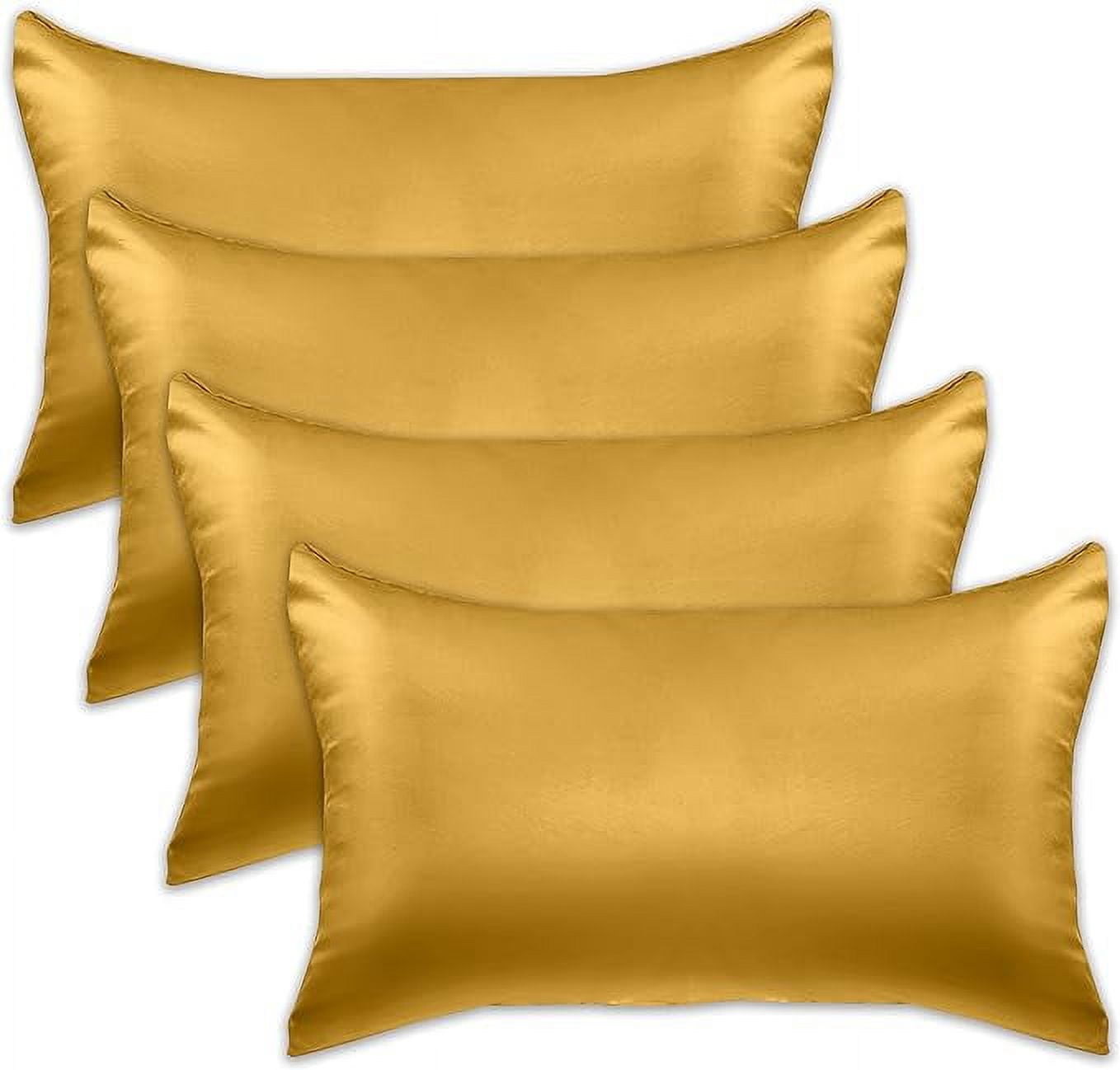 Cooling Viscose Satin Pillowcase 4-Pack Set with Hidden Zipper Closure,Standard/Queen, Gold